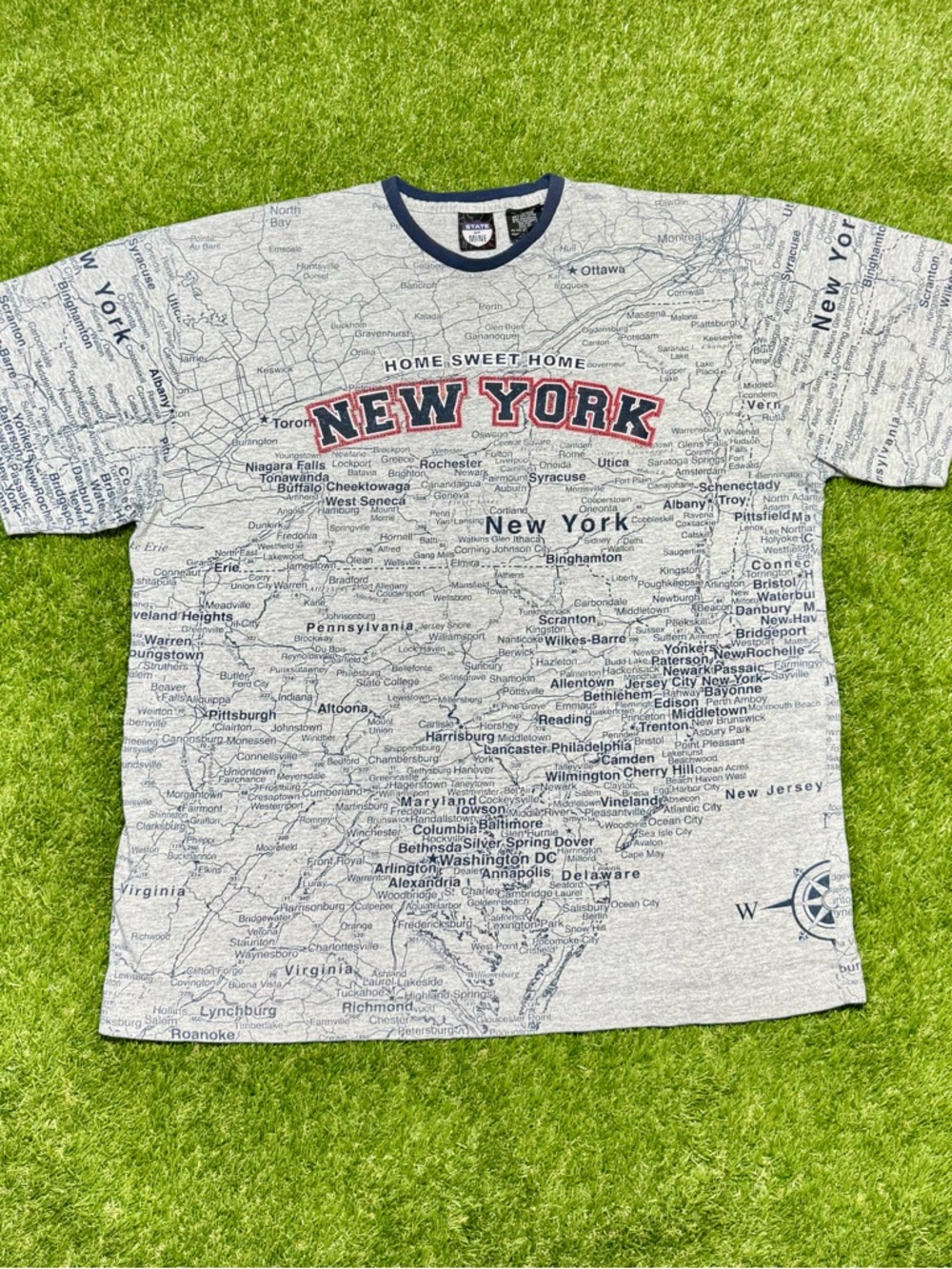Vintage AOP New York City NYC Map T-Shirt Tee Men’s XL Grey All Over Print